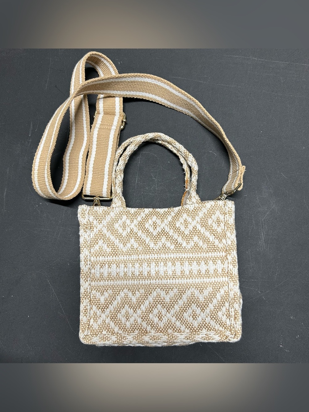 H&M Small Woven Beige & Cream Crossbody Tote